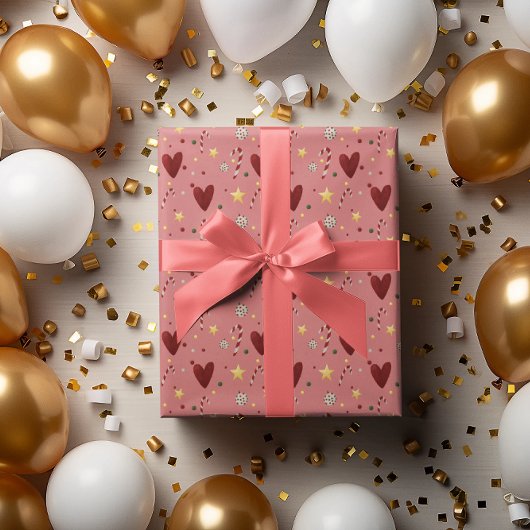 Kleurrijke Kerst Thema Patroon Roze Achtergrond Cadeaupapier