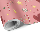 Kleurrijke Kerst Thema Patroon Roze Achtergrond Cadeaupapier (Rol Hoek)