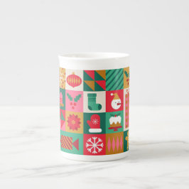 Kleurrijke Kerst Thema Raster Van Vakantie-Iconen Porselein Kop