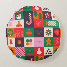 Kleurrijke Kerst Thema Raster Van Vakantie-Iconen Rond Kussen