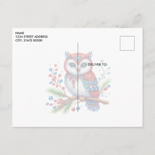 Kleurrijke kerst uil Briefkaart (Achterkant)