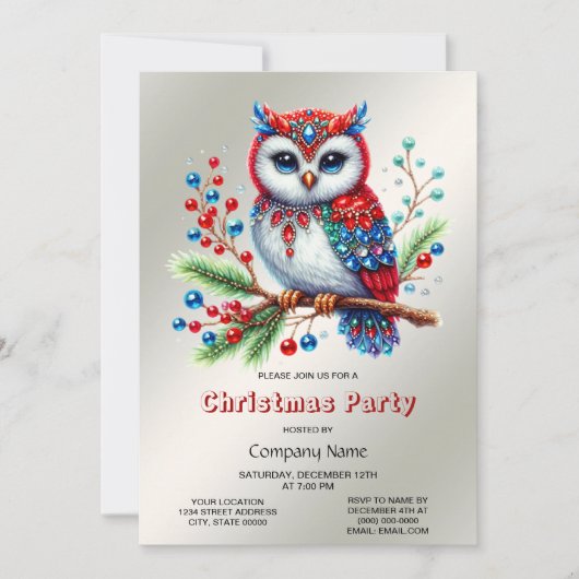 Kleurrijke kerst uil party uitnodiging (Voorkant)