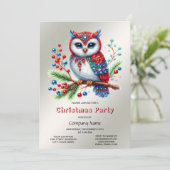 Kleurrijke kerst uil party uitnodiging (Staand voorkant)