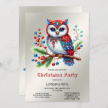 Kleurrijke kerst uil party uitnodiging