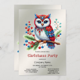 Kleurrijke kerst uil party uitnodiging