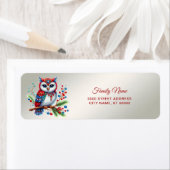 Kleurrijke kerst uil retour adres etiket (Insitu)