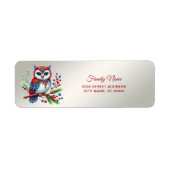 Kleurrijke kerst uil retour adres etiket (Voorkant)