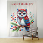 Kleurrijke kerst uil vakantie achtergrond wandkleed (In situ)