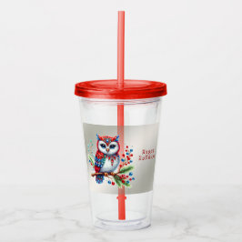 Kleurrijke Kerst Uil Vakantie Acryl Tumbler Drinkbeker
