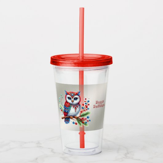Kleurrijke Kerst Uil Vakantie Acryl Tumbler Drinkbeker (Voorkant)