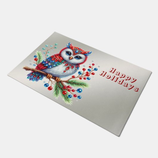 Kleurrijke kerst uil vakantie deurmat (Schuin)