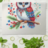Kleurrijke Kerst Uil Vakantie Keuken Handdoek (Gevouwen)