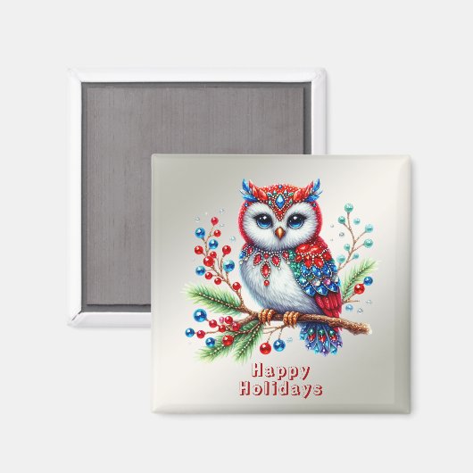 Kleurrijke kerst uil vakantie magneet (Voorkant / Achterkant)