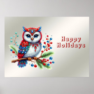 Kleurrijke kerst uil vakantie Poster