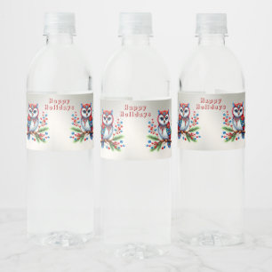 Kleurrijke kerst uil vakantie waterfles etiket