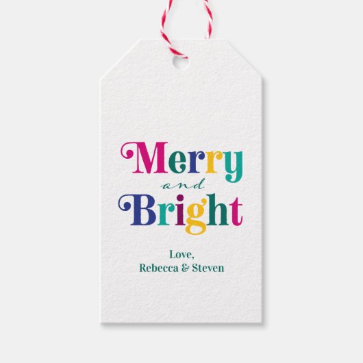 Kleurrijke Kerst Vakantie Merry and Bright Cadeaulabel (Voorkant)