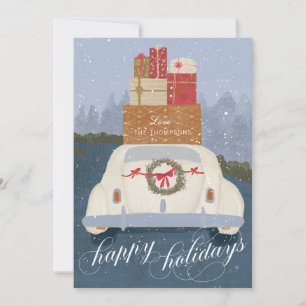 Kleurrijke Kerst Vintage Auto met Cadeaus Kerstkaa Feestdagenkaart
