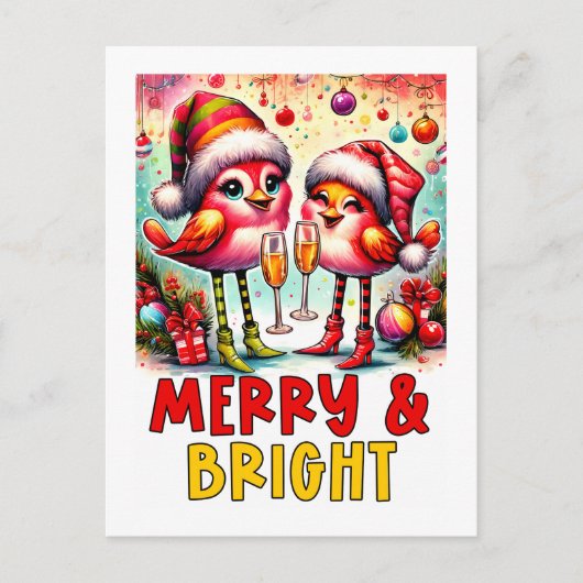 Kleurrijke Kerst Vogels Briefkaart (Voorkant)
