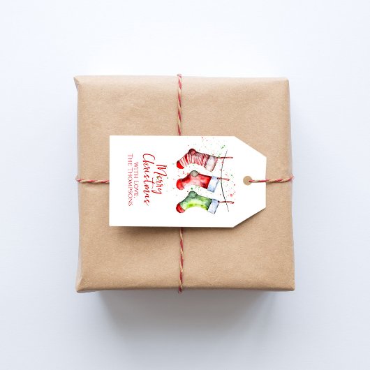 Kleurrijke Kerst Waterverf Kous Custom Cadeaulabel