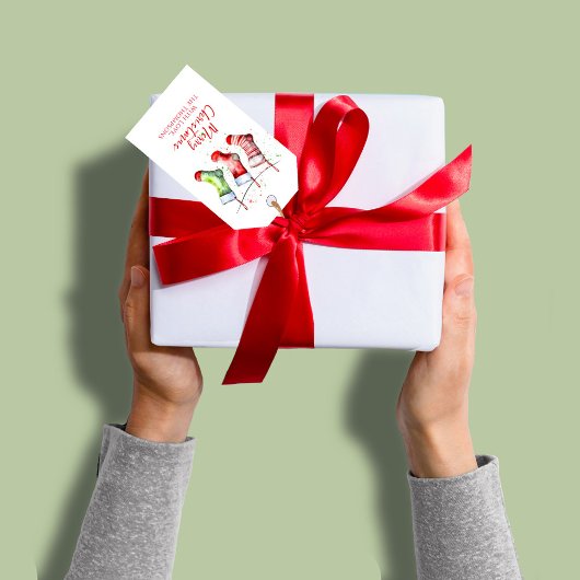 Kleurrijke Kerst Waterverf Kous Custom Cadeaulabel