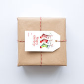 Kleurrijke Kerst Waterverf Kous Naar en Van Cadeaulabel