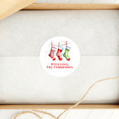 Kleurrijke Kerst Waterverf Sokken Custom Ronde Sticker