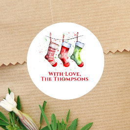 Kleurrijke Kerst Waterverf Sokken Custom Ronde Sticker