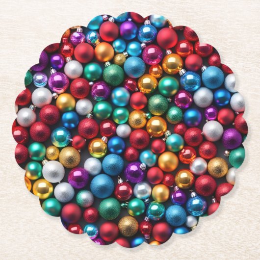 Kleurrijke kerstbal Ornamenten Kartonnen Onderzetters (Voorkant)