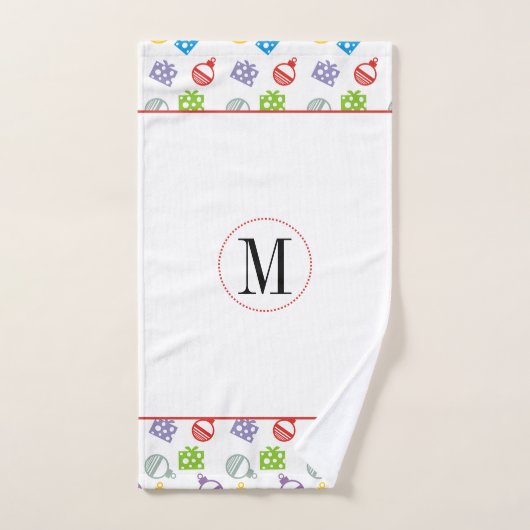 Kleurrijke kerstballen en cadeautjes monogram bad handdoek (Handdoek)