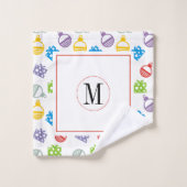 Kleurrijke kerstballen en cadeautjes monogram bad handdoek (Wasdoekje)