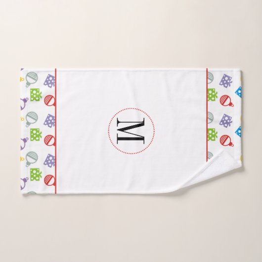 Kleurrijke kerstballen en cadeautjes monogram bad handdoek (Handdoek)