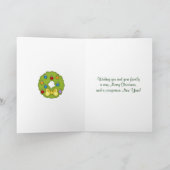 Kleurrijke kerstballen kerstboom + krans feestdagen kaart (Binnen)