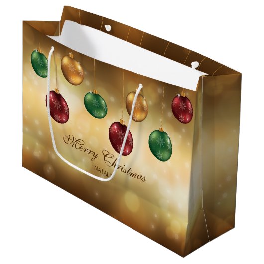 Kleurrijke Kerstballen Met Aangepaste Tekst Groot Cadeauzakje (Voorkant Gekanteld)