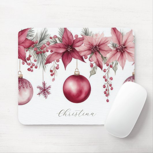 Kleurrijke kerstballen met bloemen muismat (Met muis)