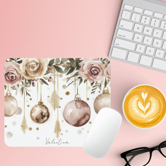 Kleurrijke kerstballen met bloemen muismat