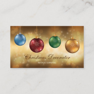 Kleurrijke Kerstballen Op Gele Bokeh Visitekaartje