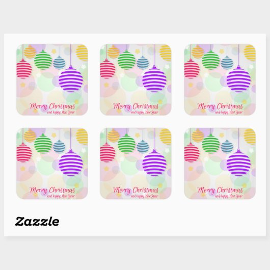 Kleurrijke kerstballen vierkante sticker (Vel)