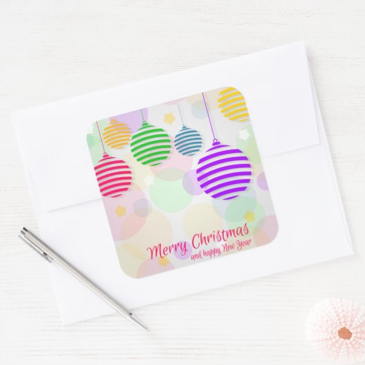 Kleurrijke kerstballen vierkante sticker (Envelop)
