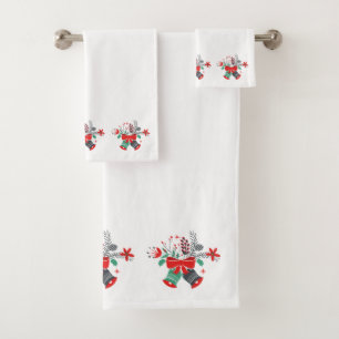 Kleurrijke Kerstbel & Bloemen Boeket. Bad Handdoek