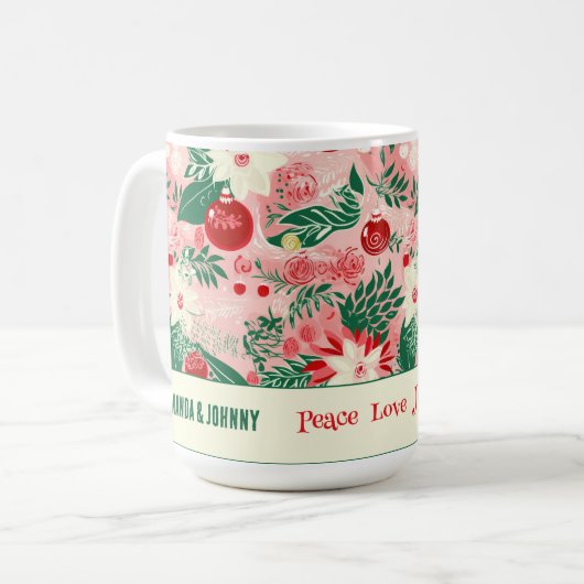 Kleurrijke kerstbloem gepersonaliseerd koffiemok (Voorkant links)