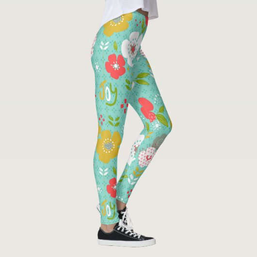 Kleurrijke kerstbloemen en tekstvreugde leggings (Rechts)