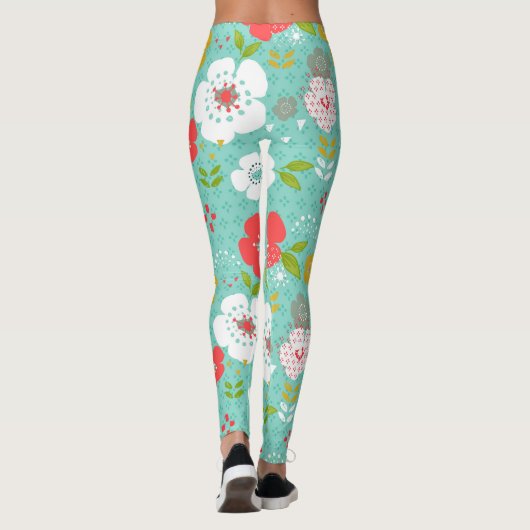 Kleurrijke kerstbloemen en tekstvreugde leggings (Achterkant)