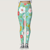 Kleurrijke kerstbloemen en tekstvreugde leggings (Voorkant)