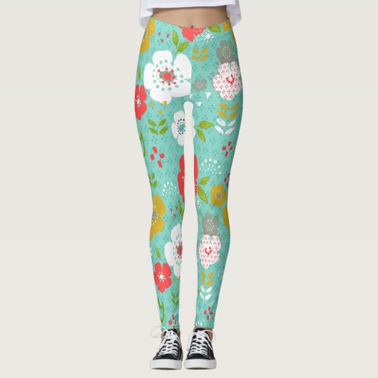 Kleurrijke kerstbloemen en tekstvreugde leggings (Voorkant)