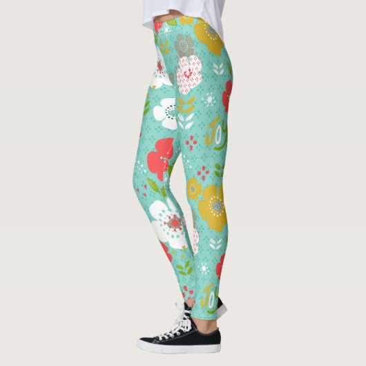 Kleurrijke kerstbloemen en tekstvreugde leggings (Links)