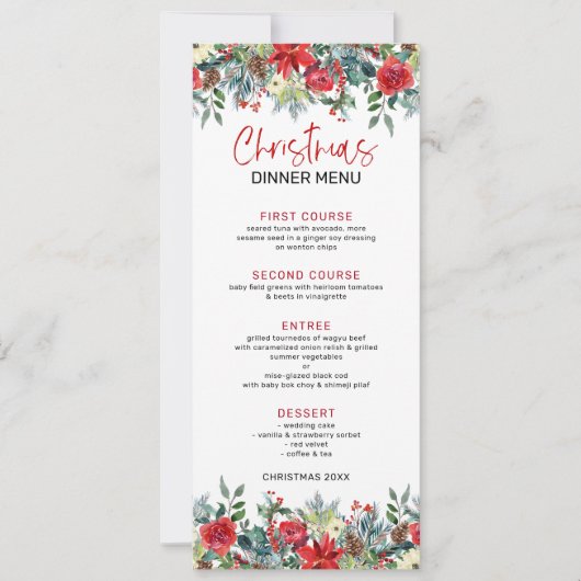 Kleurrijke Kerstbloemen en winterfoliage Kaart (Voorkant)