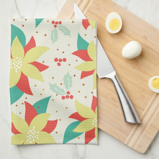 Kleurrijke kerstbloemen theedoek (Quarter Fold)