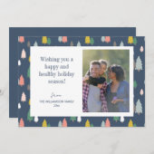 Kleurrijke kerstbomen Blauwe Aangepaste foto Feestdagenkaart (Voorkant / Achterkant)