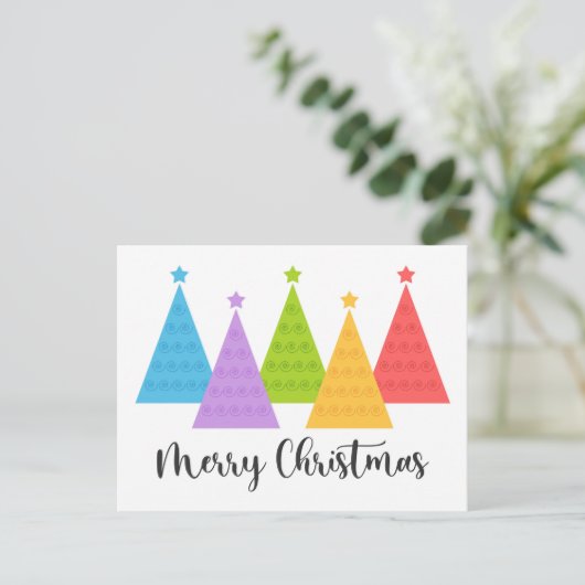 Kleurrijke kerstbomen briefkaart (Staand voorkant)