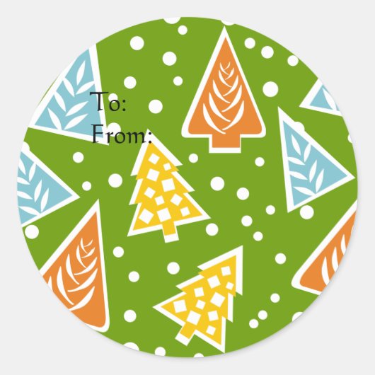 Kleurrijke kerstbomen cadeau Label Sticker (Voorkant)